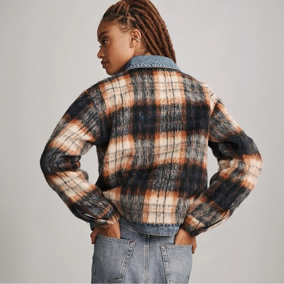 ANTHROPOLOGIE • Pilcro Plaid Denim Mix Jacket in Blue Morif • XS - Picture 2 of 16